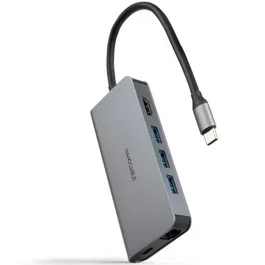 Nano Cable 10.16.4609 Hub USB-C 8 en 1 - 3xUSB 3.0, HDMI 4K 60Hz, Puerto PD 100W, RJ45 Gigabit, Lector de Tarjetas SD/TF, Color Gris